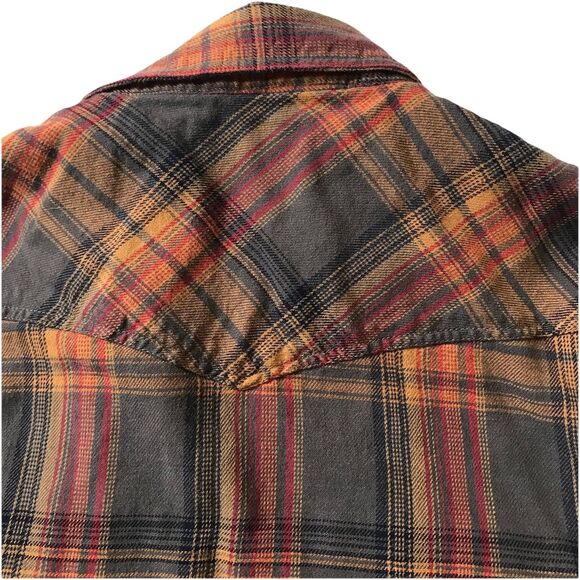 LUCKY BRAND Camel Gray Red Plaid Snap Front Long Sleeve Flannel Shirt Women’s S - Picture 7 of 13